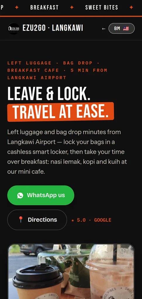 Website EZU2GO Langkawi dipaparkan di telefon