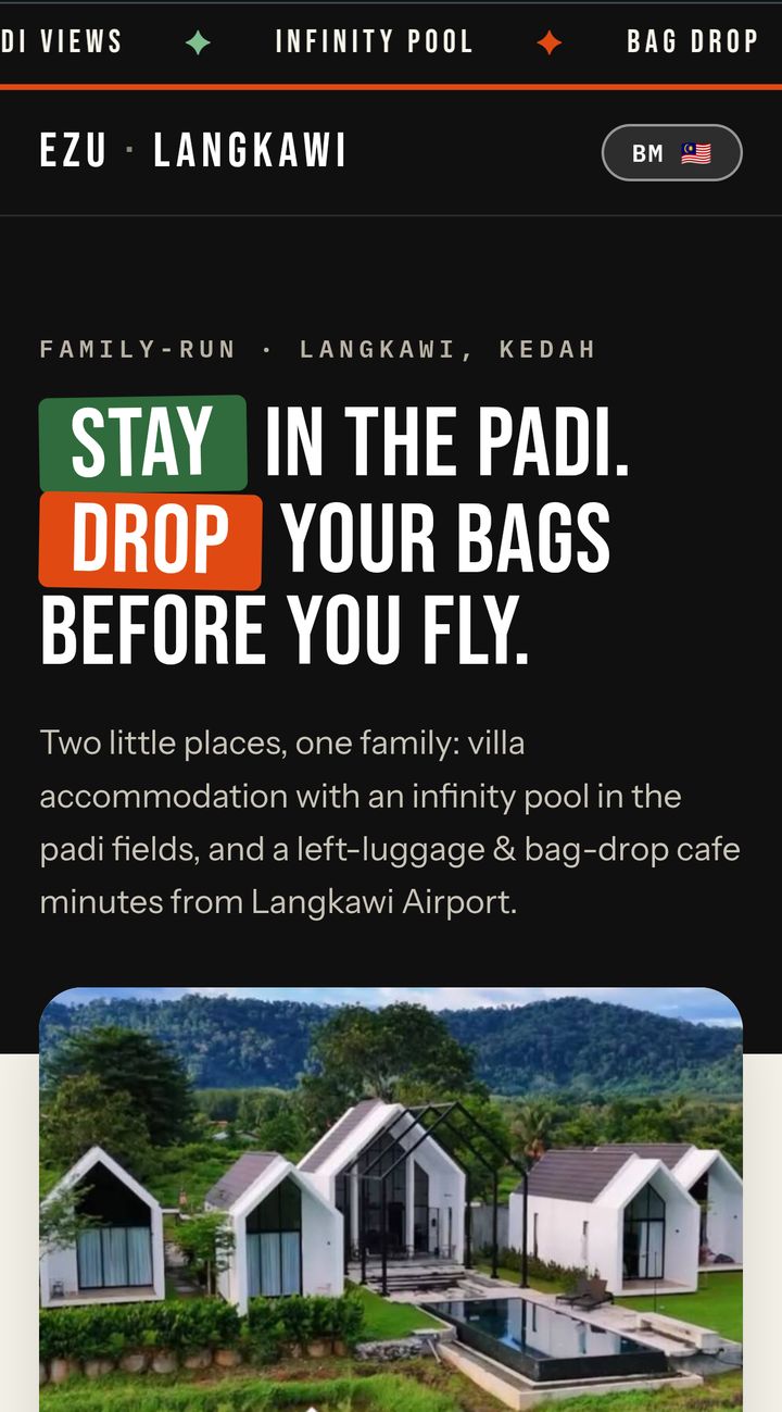 Website Ezu Isle Langkawi dipaparkan di telefon